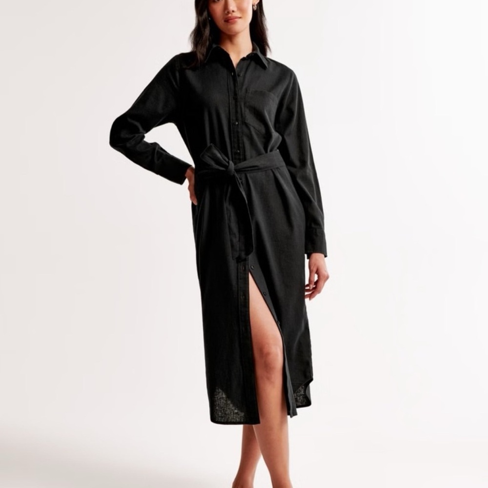 Abercrombie Long-Sleeve Women's
Linen-Blend Midi Shirt Dress